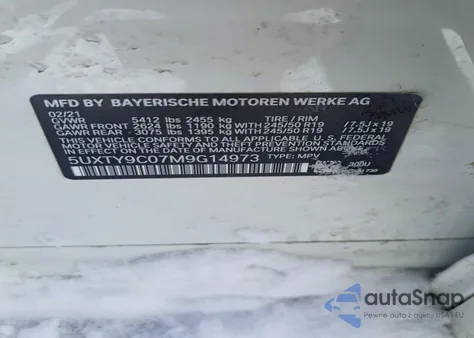 2021 BMW X3 xDrivem40I z USA, uszkodzony, nr VIN 5UXTY9C07M9G14973